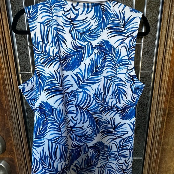 Tommy Bahama Blue and White Leaf Print Blouse - Picture 4 of 8